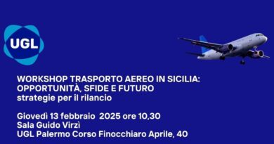 Il 13 febbraio a Palermo IV Workshop dell’UGL dedicato al trasporto aereo in Sicilia